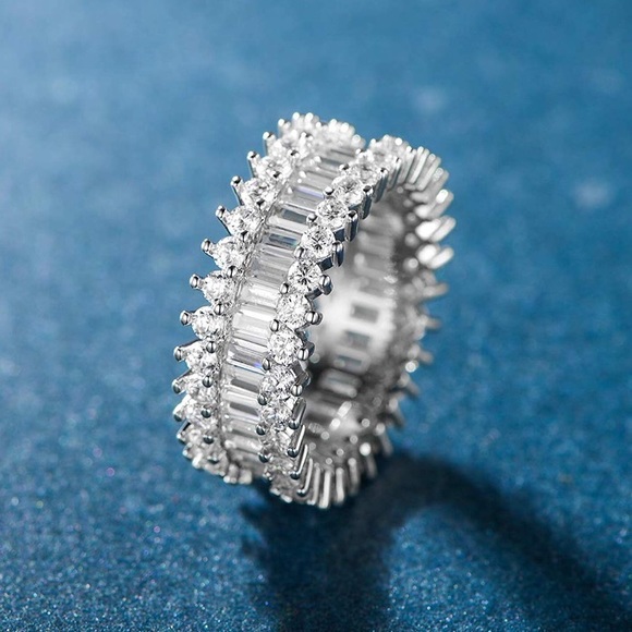 18K White Gold Plated Cubic Zirconia Eternity Ring - Picture 2 of 7